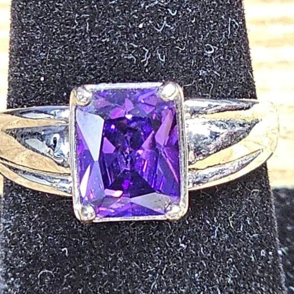Sterling Silver Ring with Square Purple Gemstone